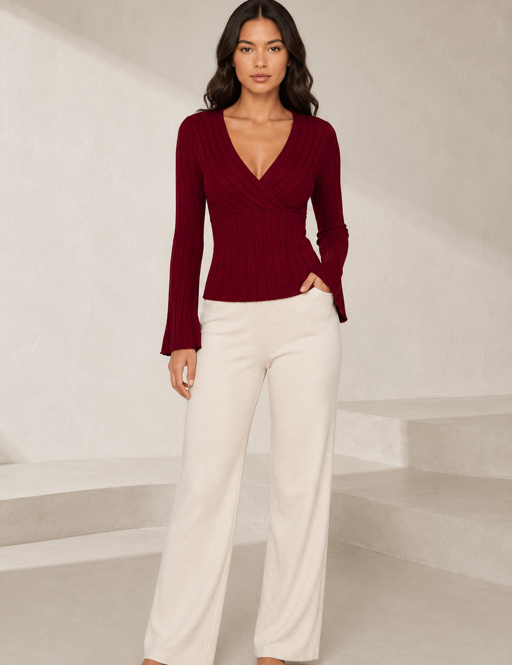 Top en maille col V manches évasées | Lounelle Paris