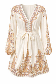 Robe abricot col V manches bouffantes | Lounelle Paris
