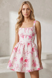 Robe blanche fleurie encolure carrée | Lounelle Paris
