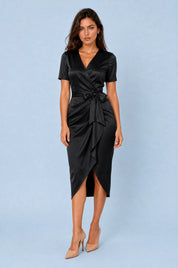Robe col V à nœud | Variante Noir | Lounelle Paris