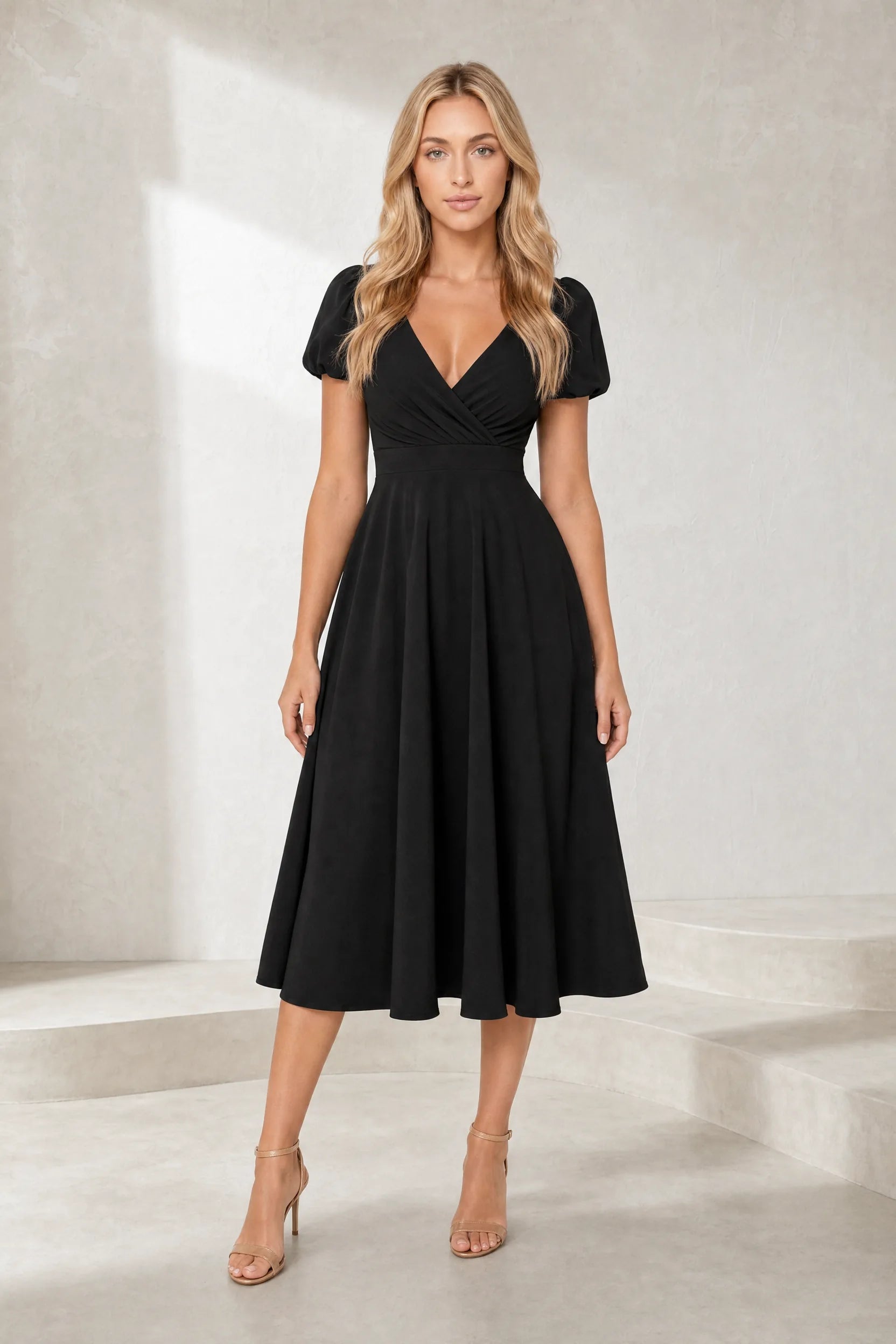 Robe col V croisé manches bouffantes | Lounelle Paris