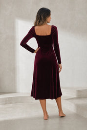 Robe en velours bordeaux encolure carrée | Lounelle Paris