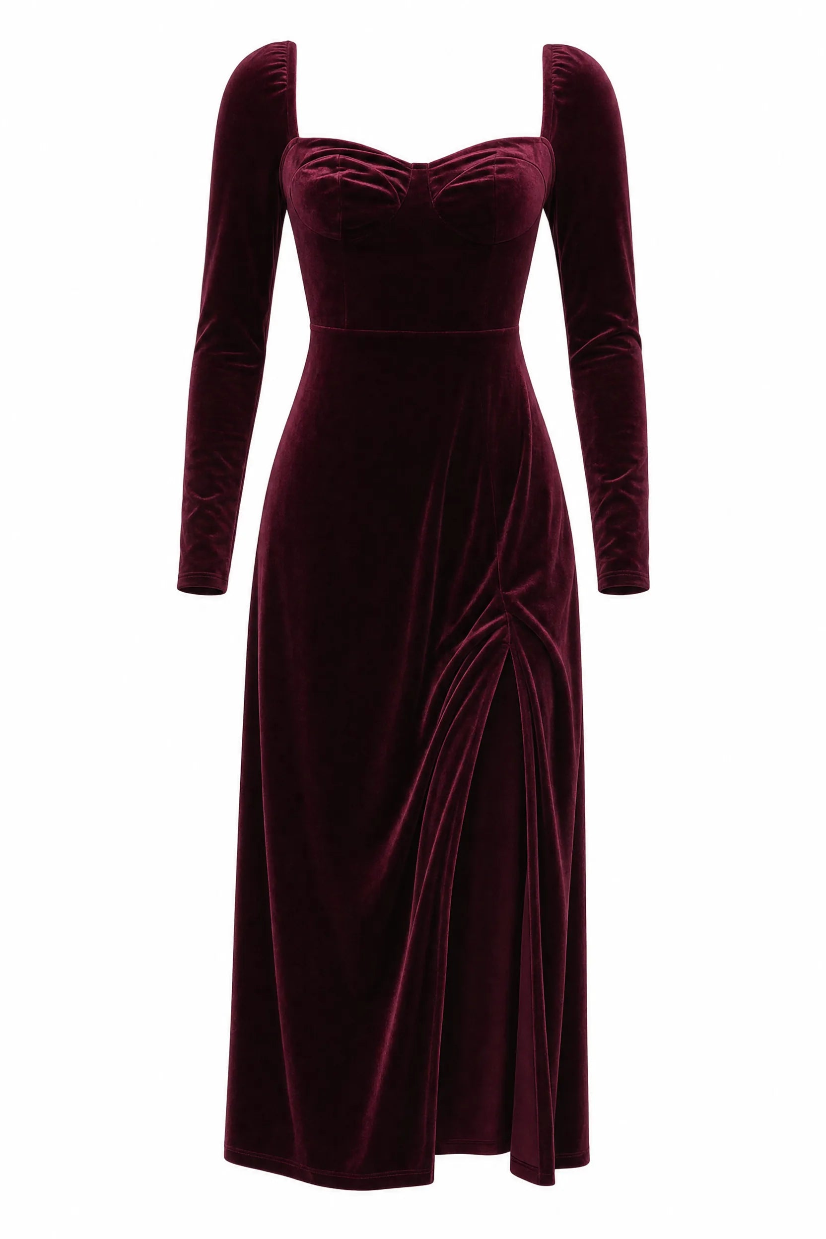 Robe en velours bordeaux encolure carrée | Lounelle Paris
