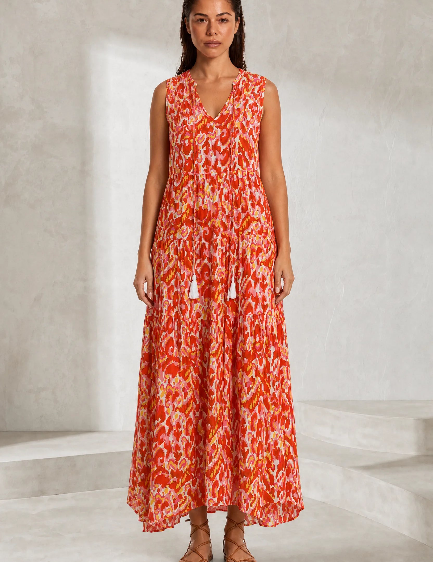 Robe imprimée col V franges | Lounelle Paris