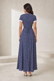 Robe longue bleu marine col V | Lounelle Paris