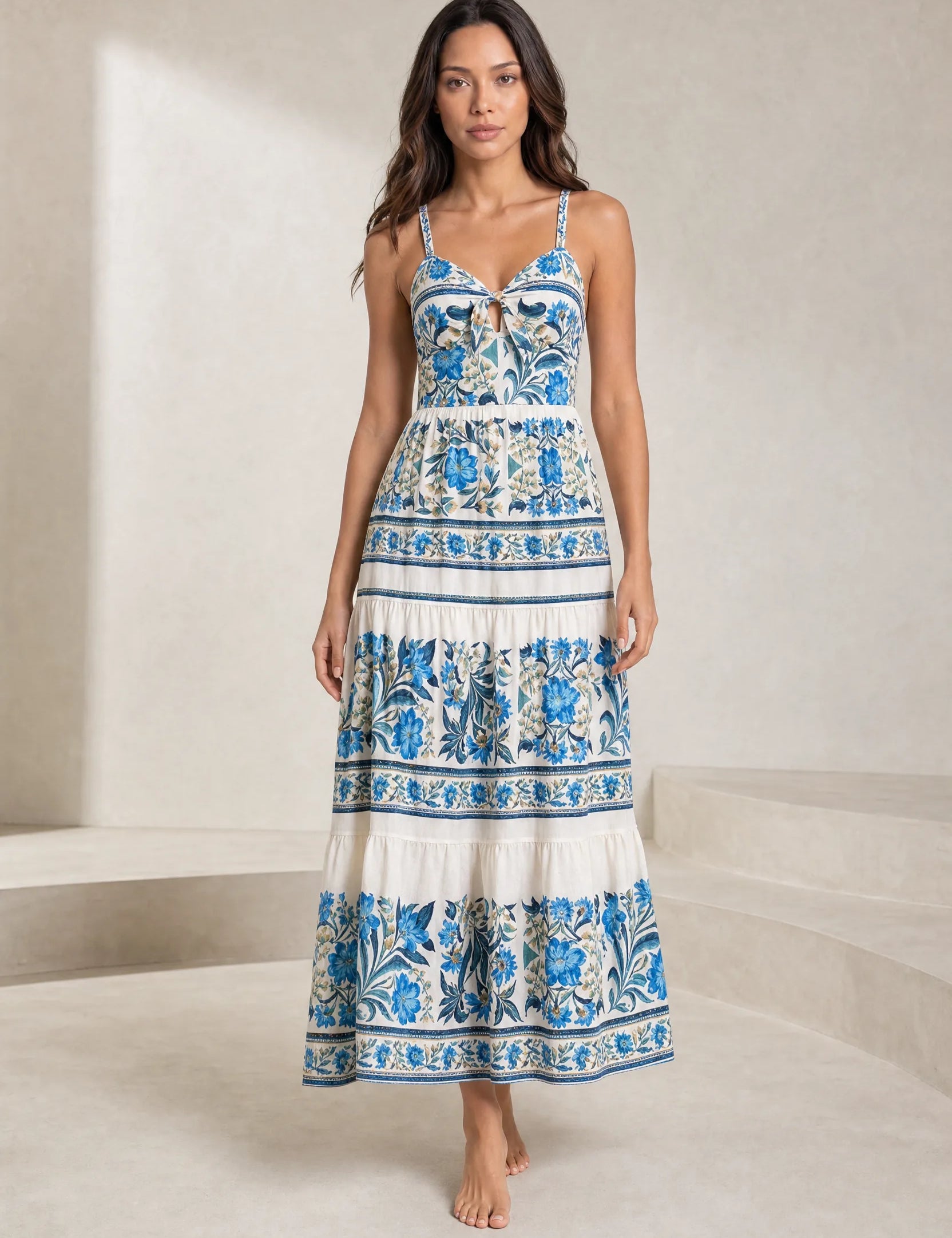 Robe longue bleue à bretelles | Lounelle Paris
