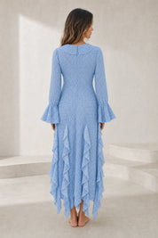 Robe longue bleue à volants | Lounelle Paris