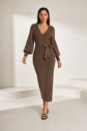 Robe longue col V manches ballon | Lounelle Paris