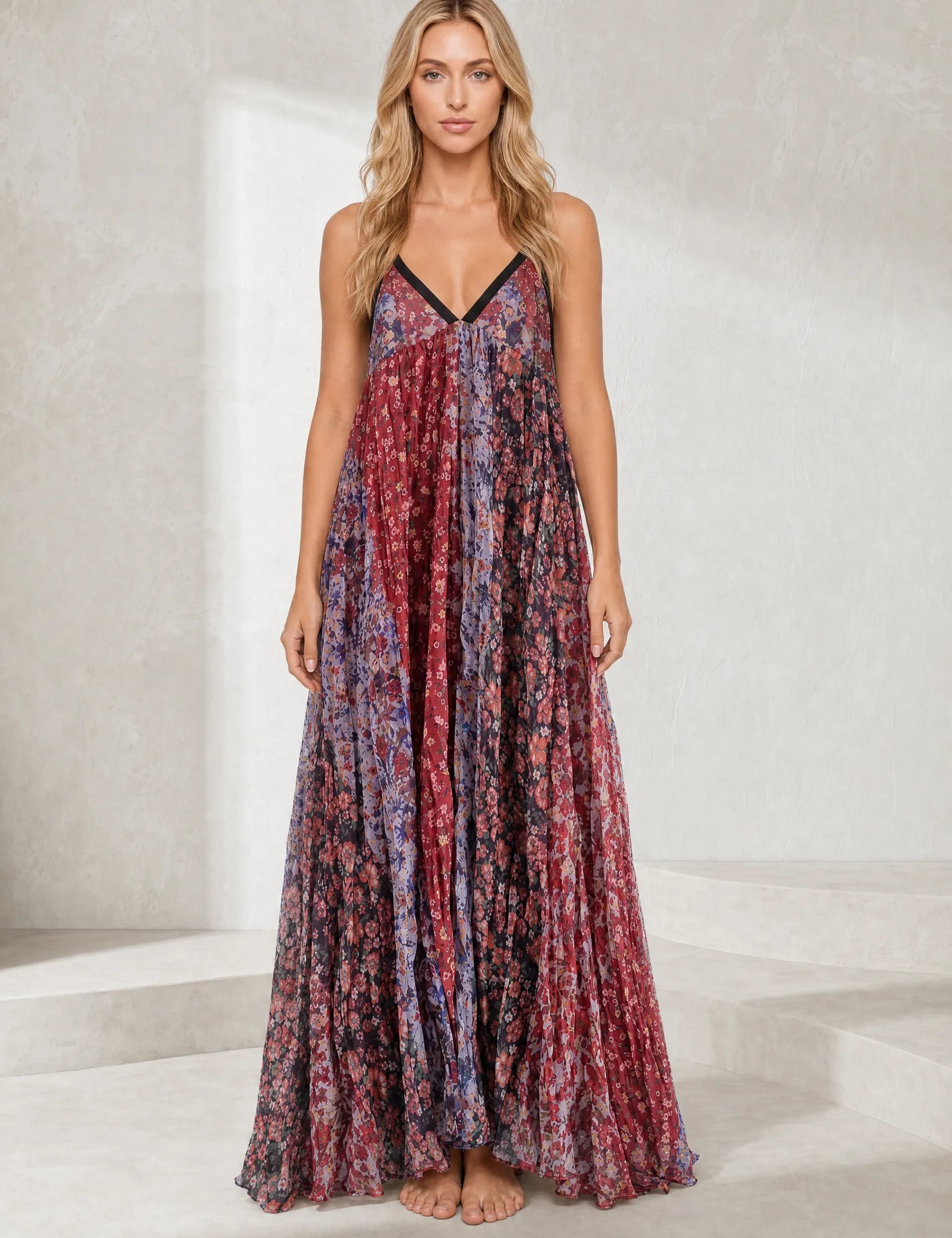 Robe longue imprimée à fines bretelles | Lounelle Paris