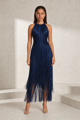 Robe longue licou à franges