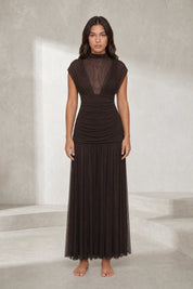 Robe longue marron col maille | Lounelle Paris