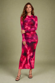Robe longue moulante tie-dye | Variante Rouge | Lounelle Paris