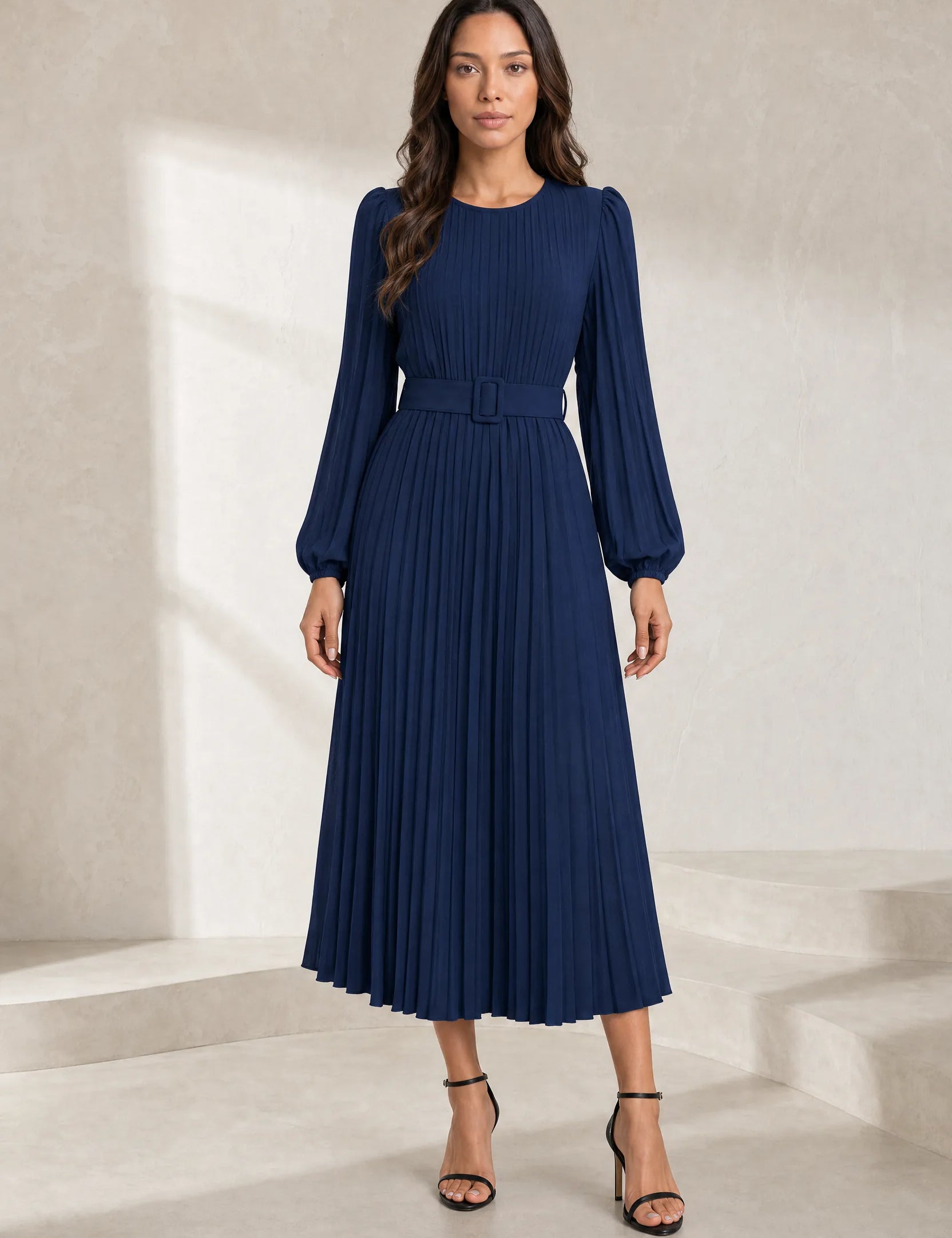 Robe longue plissée à manches bouffantes | Lounelle Paris