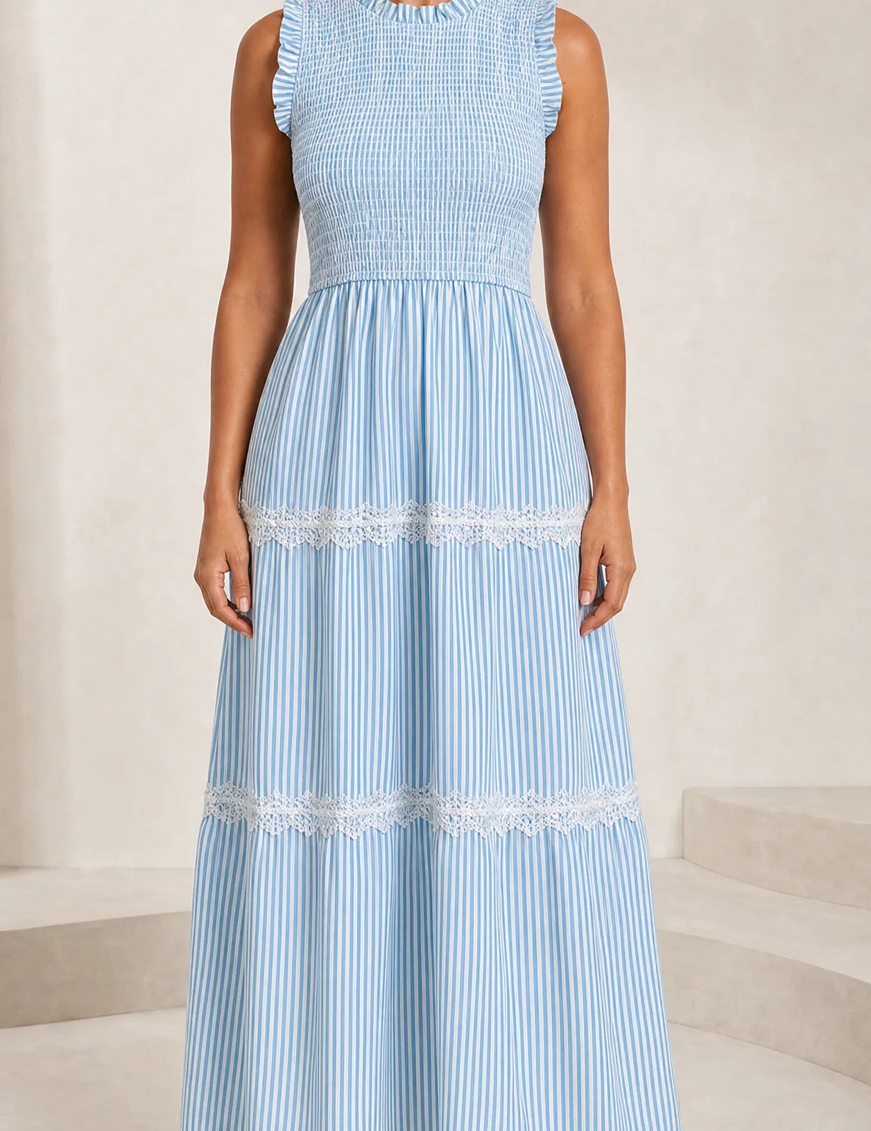 Robe longue rayée smockée | Lounelle Paris