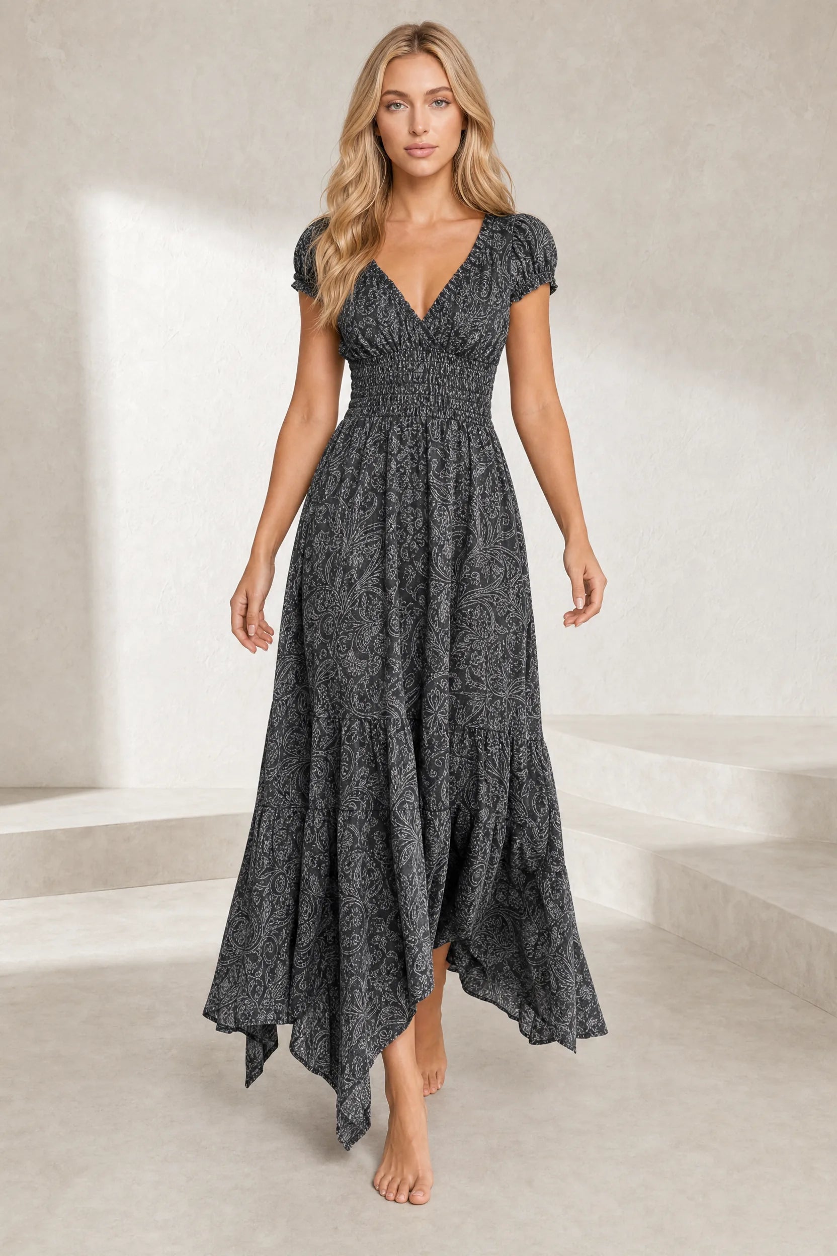 Robe longue smockée à imprimé floral | Lounelle Paris