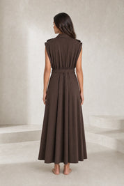 Robe marron col chemise ceinturée | Lounelle Paris