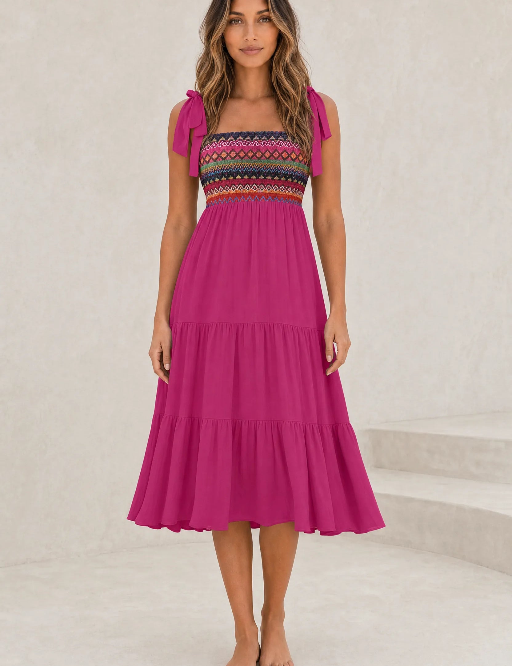Robe midi à bretelles smockée | Lounelle Paris