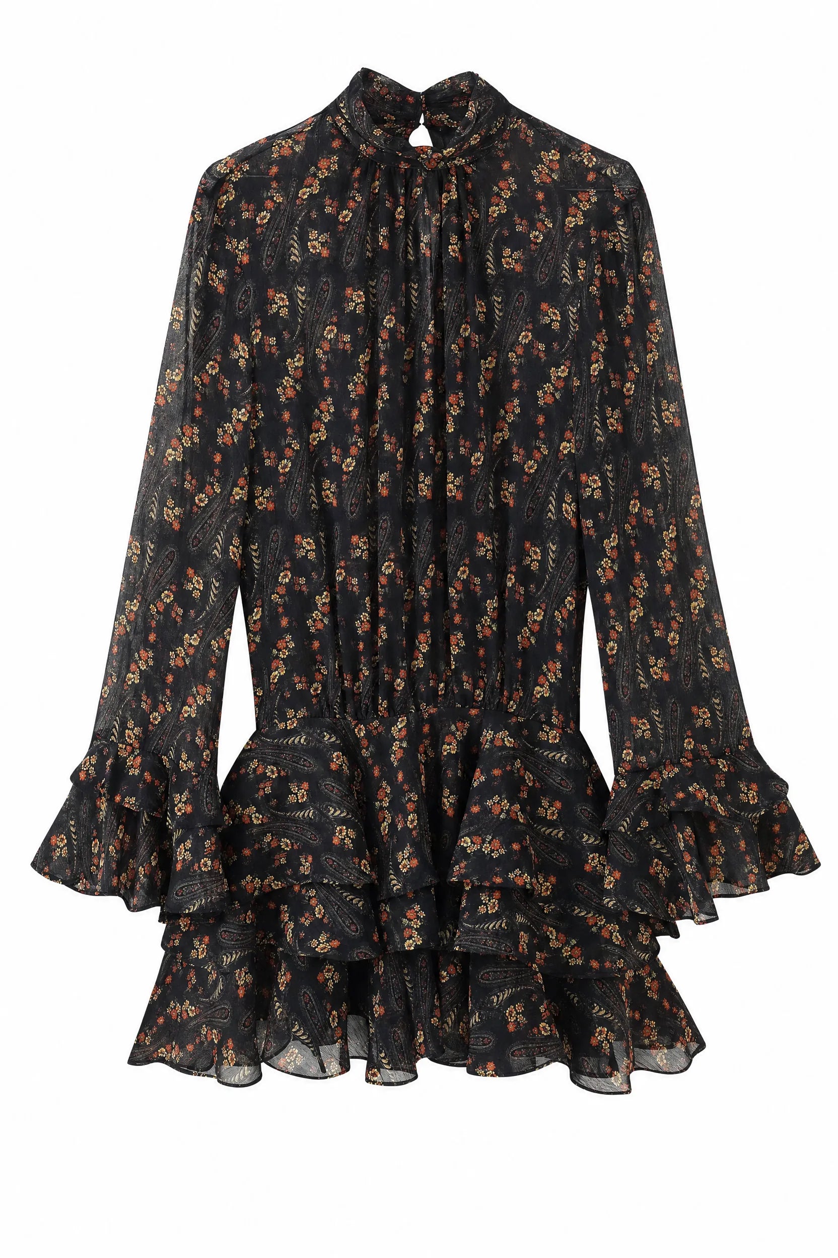 Robe noire imprimée à volants | Lounelle Paris