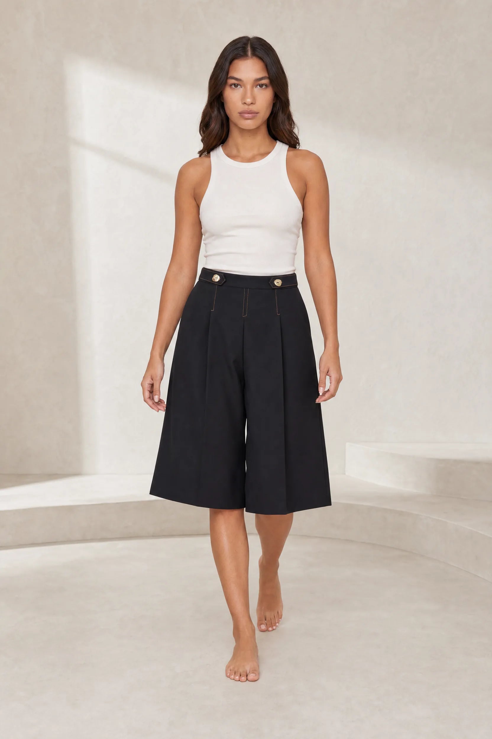Short jupe-culotte noir taille haute | Lounelle Paris