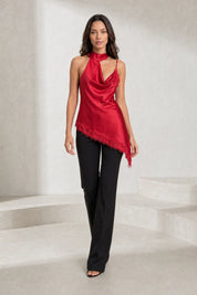 Top rouge asymétrique en dentelle | Lounelle Paris