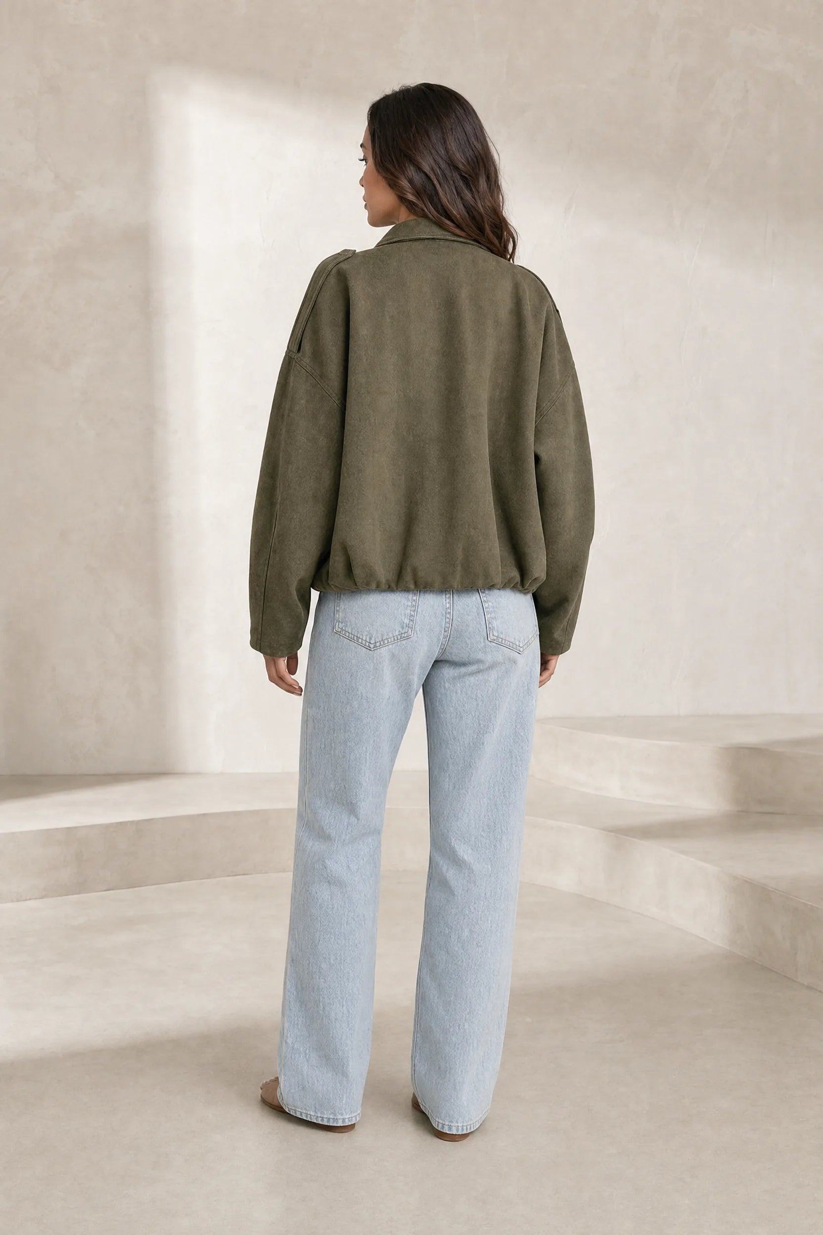 Veste ample vert armée col chemise | Lounelle Paris