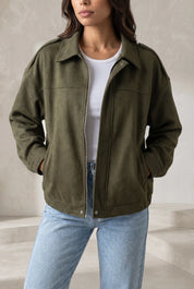Veste ample vert armée col chemise | Lounelle Paris