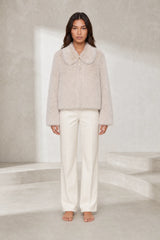 Veste beige effet fourrure col polo