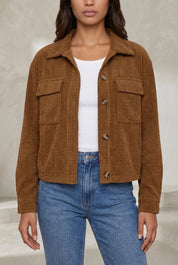 Veste marron courte en velours côtelé | Lounelle Paris