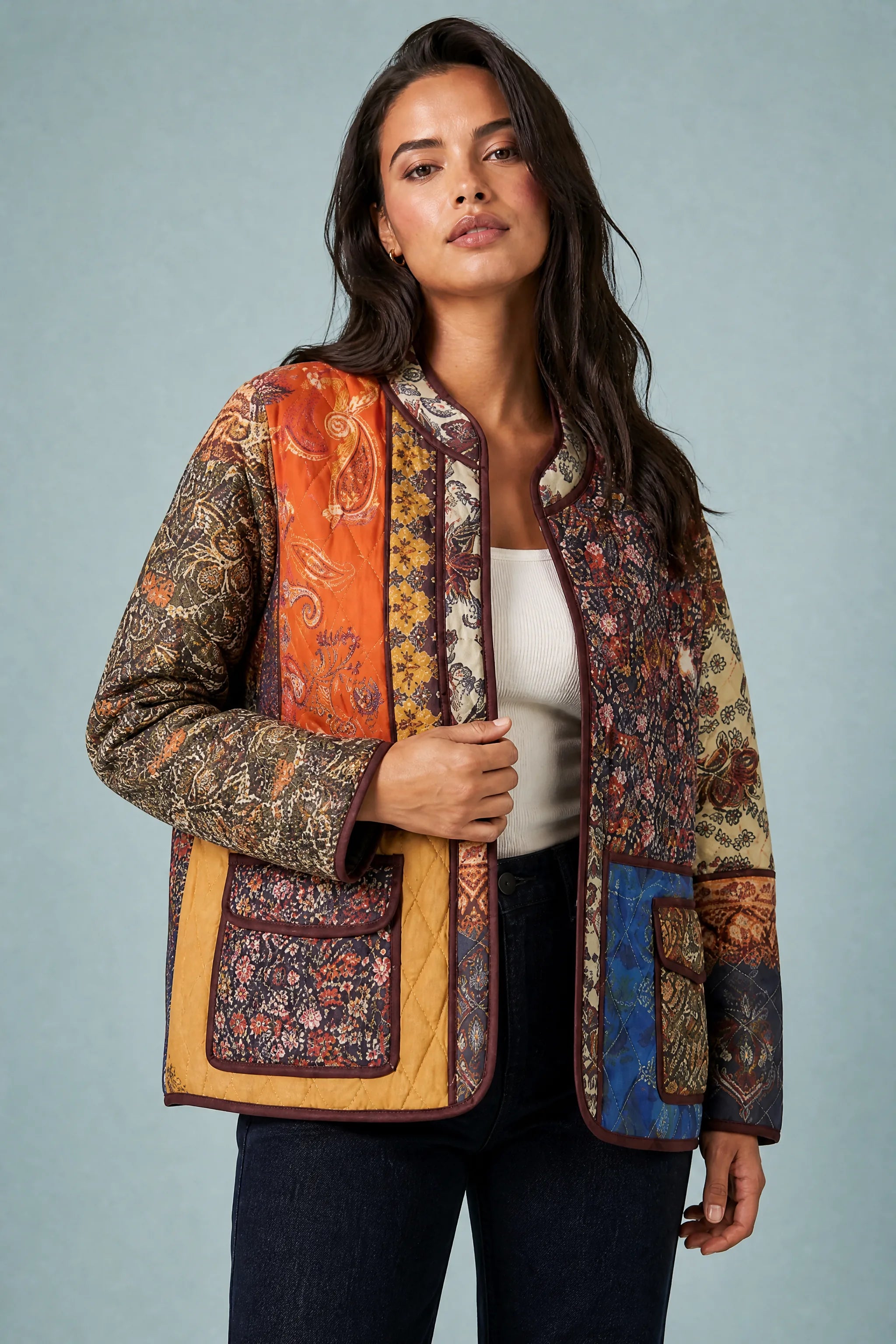 Veste matelassée patchwork coupe ample | Vue rapprochée | Lounelle Paris