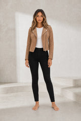 Veste motarde suéde zip asymétrique