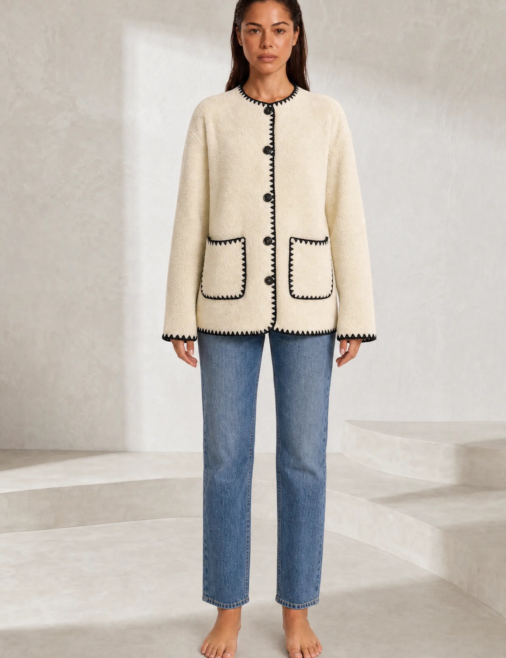 Veste polaire noire bicolore ample | Lounelle Paris